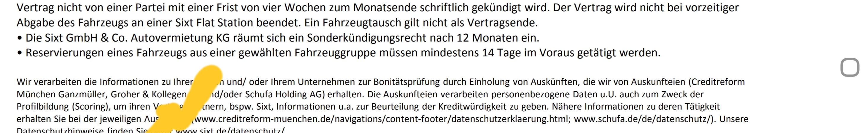 Vertrags Ausschnitt